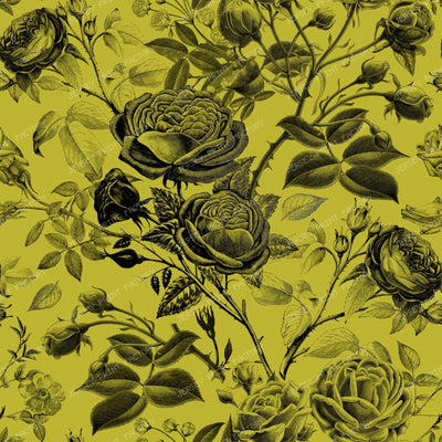 Climbing Roses Floral Botanical Monochromatic Pattern on Chartruse