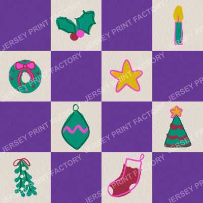 Christmas Checkerboard with Festive Doodles in Bright Purple