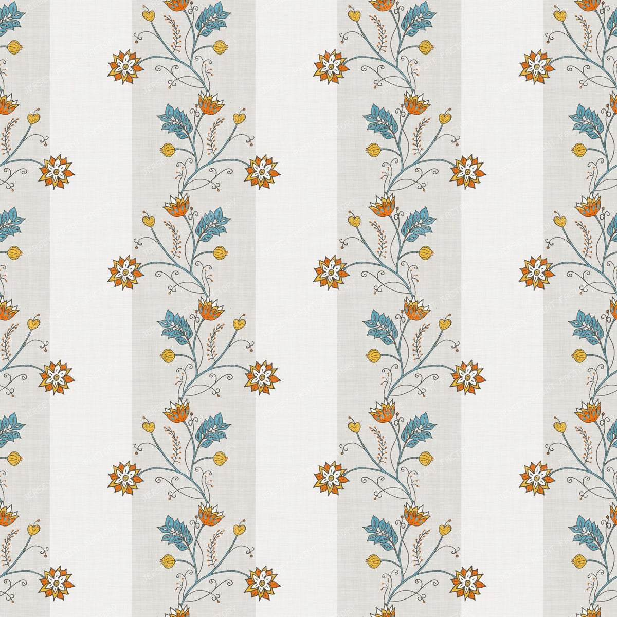 Vintage Chintz Stripe - Teal and Rust - Large