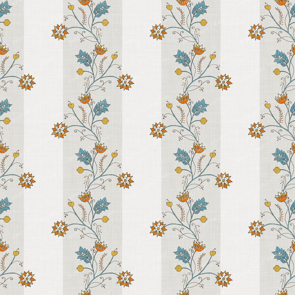 Vintage Chintz Stripe - Teal and Rust - Large