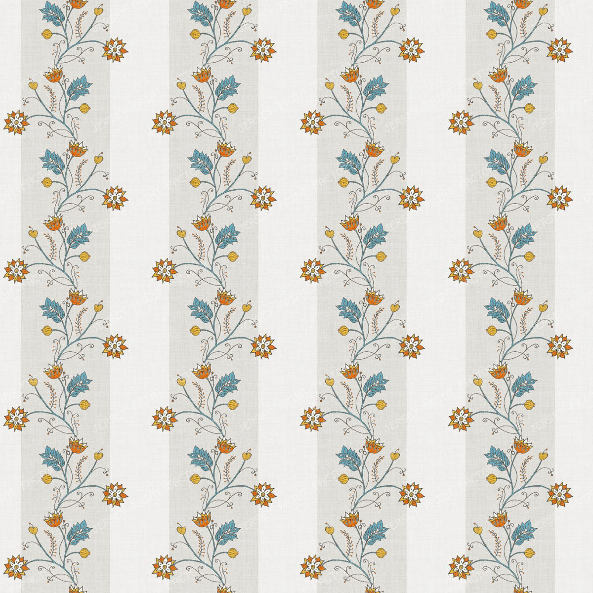 Vintage Chintz Stripe - Teal and Rust - Large