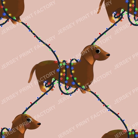 Sausage Dog in String Lights - Winter Weiner Festive Diamonds on Beige