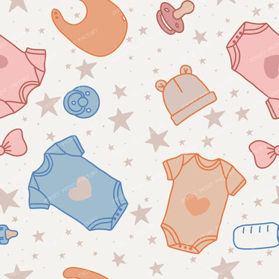 Baby Essentials Fabric Pink Blue & Neutral Onesie Pattern Gender Neutral Baby Shower Print For Nursery Or Sewing