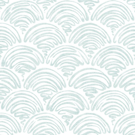 freehand scallop seaglass green on white