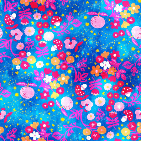 Retro Floral — Seventies Blooms on Cobalt Blue