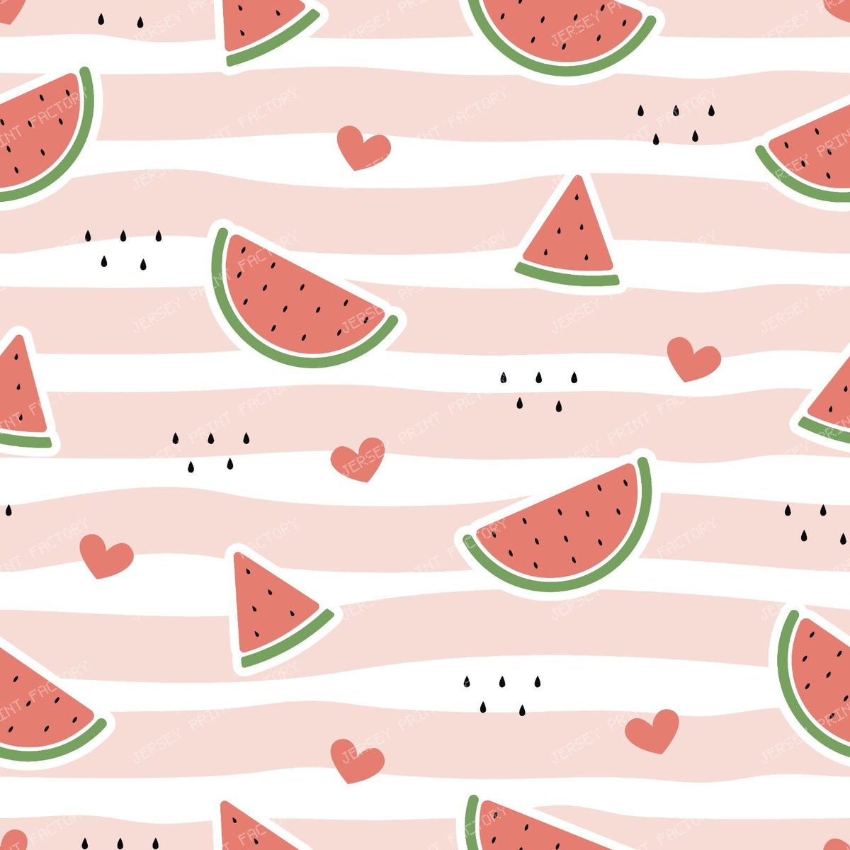 Red Watermelons, Hearts, Stripes, Summer Pattern