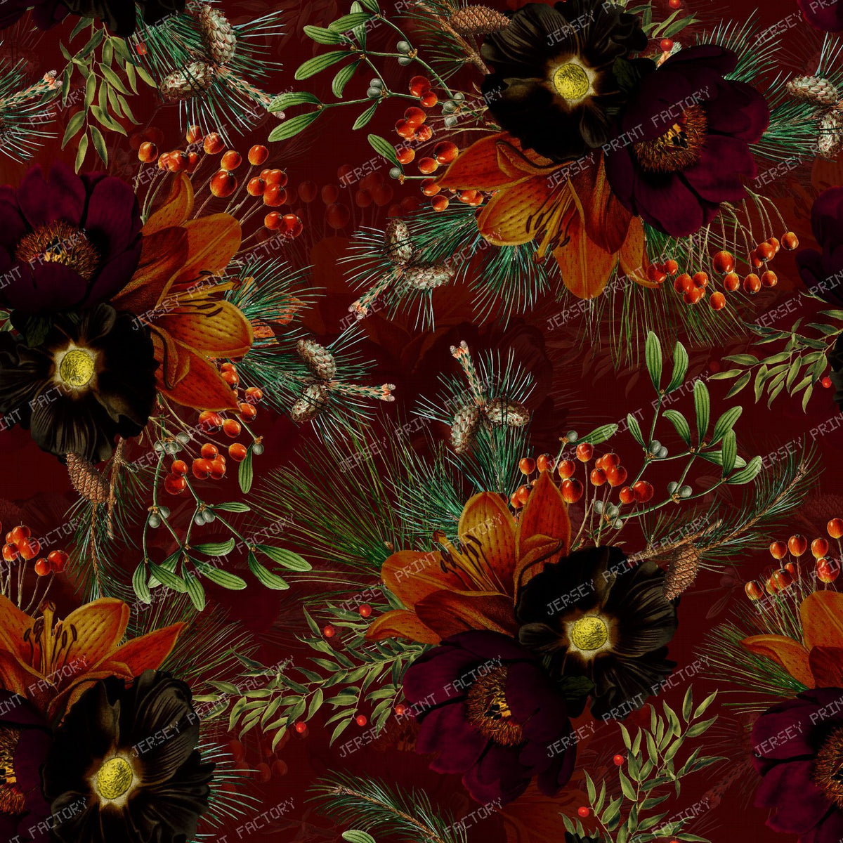 Grandmillennial Heritage Garden with Autumn Berries and Baroque Elegance - Red