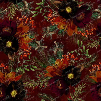 Grandmillennial Heritage Garden with Autumn Berries and Baroque Elegance - Red