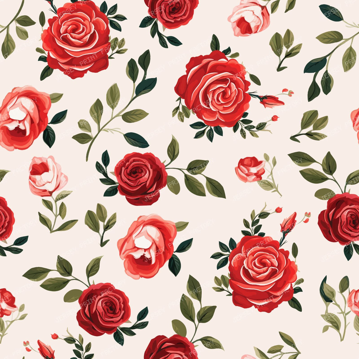 Red Roses, Red Flowers, Floral Pattern, Rosebud, Boho — Beige 2