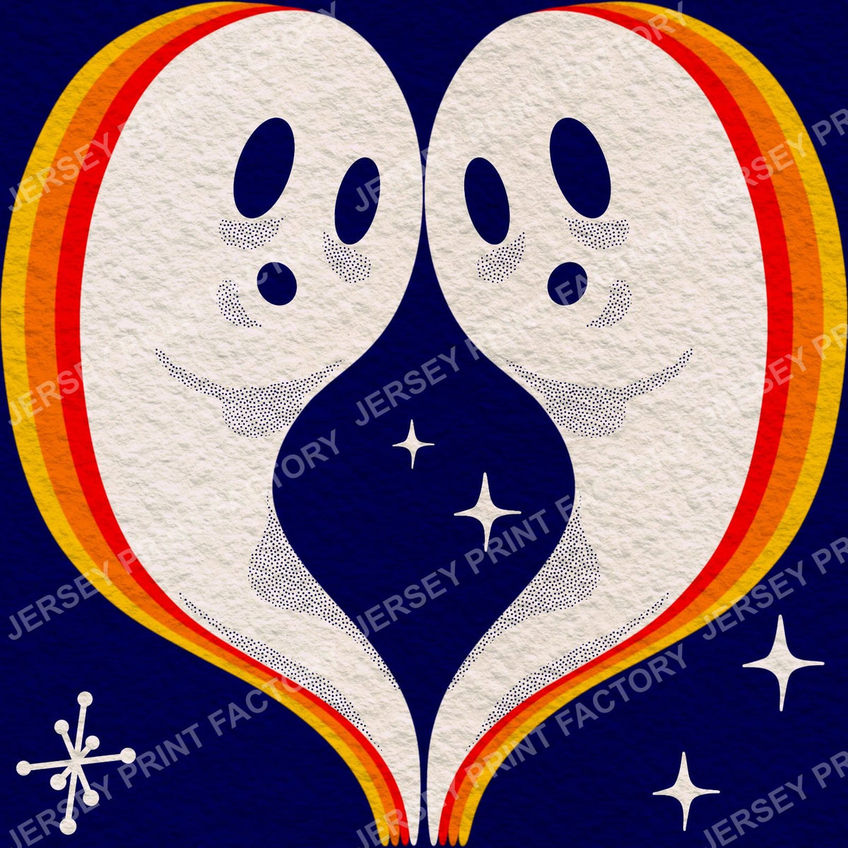 Retro Halloween Ghosts 70s Psychedelic Rainbow Ghost Print Vintage Spooky Mid Century Groovy Halloween Fabric Pattern - blue