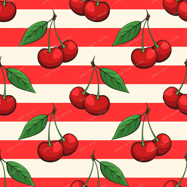 Red Cherry Pattern on Striped Background
