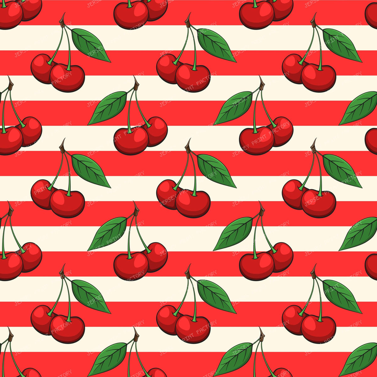 Red Cherry Pattern on Striped Background
