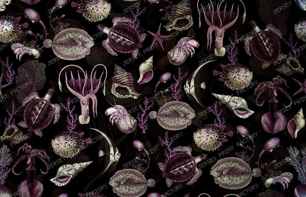 Vintage Mediterranean Sea Creatures with Coral Shells and Coastal Charm - turquoise — Night Purple