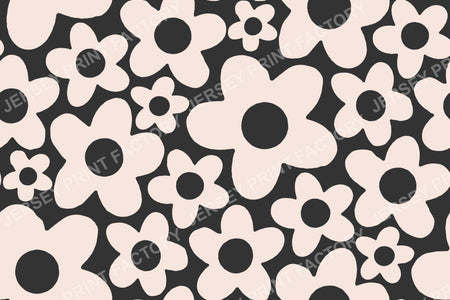 Simple Floral Pattern in Retro 60s - 70s style. Black and white