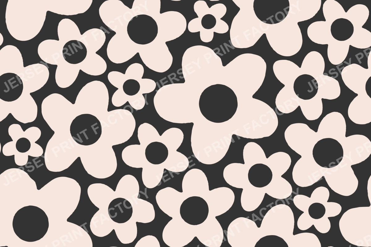 Simple Floral Pattern in Retro 60s - 70s style. Black and white
