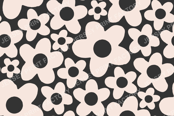 Simple Floral Pattern in Retro 60s - 70s style. Black and white