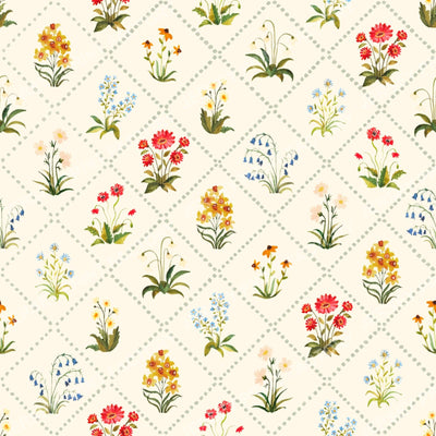 Motif-Filled Harlequin Colorful Watercolor Wildflower Pattern on Cream BG