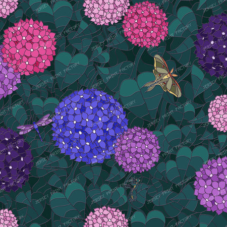 Stained Glass Hydrangea Garden — Moonlit Pewter with Luna Moth