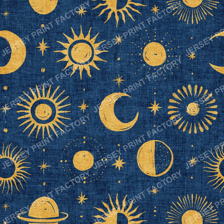 boho celestial mustard yellow on indigo blue