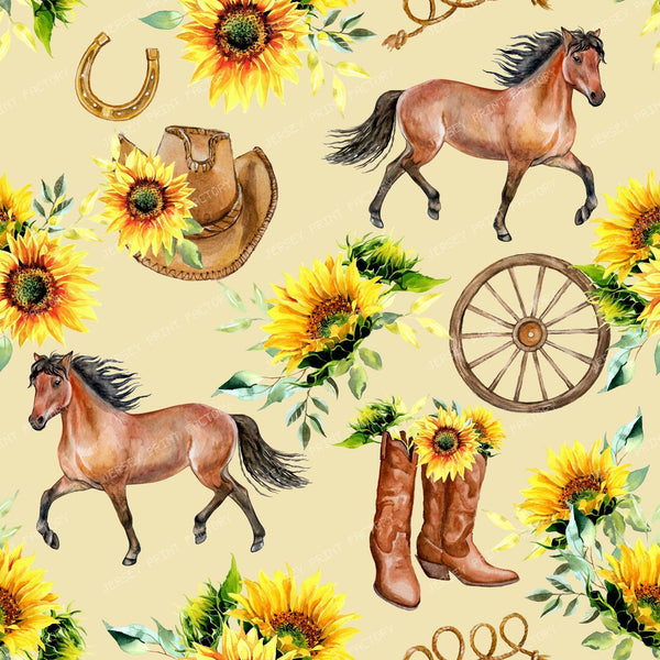 Horses and Sunflowers Country Farm Life Toile Pattern - Taupe — Buttercream