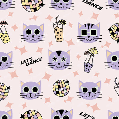Disco cats party pastel purple