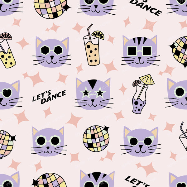 Disco cats party pastel purple
