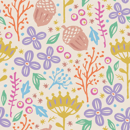 Forest Biome fabric. Nature-Inspired pattern in vintage style. Light