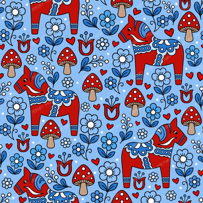 Dala Horse Swedish Scandinavian Floral Red And Blue