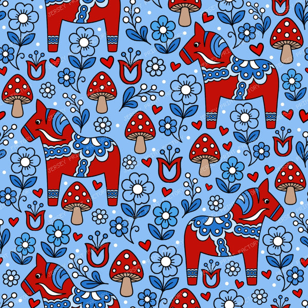 Dala Horse Swedish Scandinavian Floral Red And Blue
