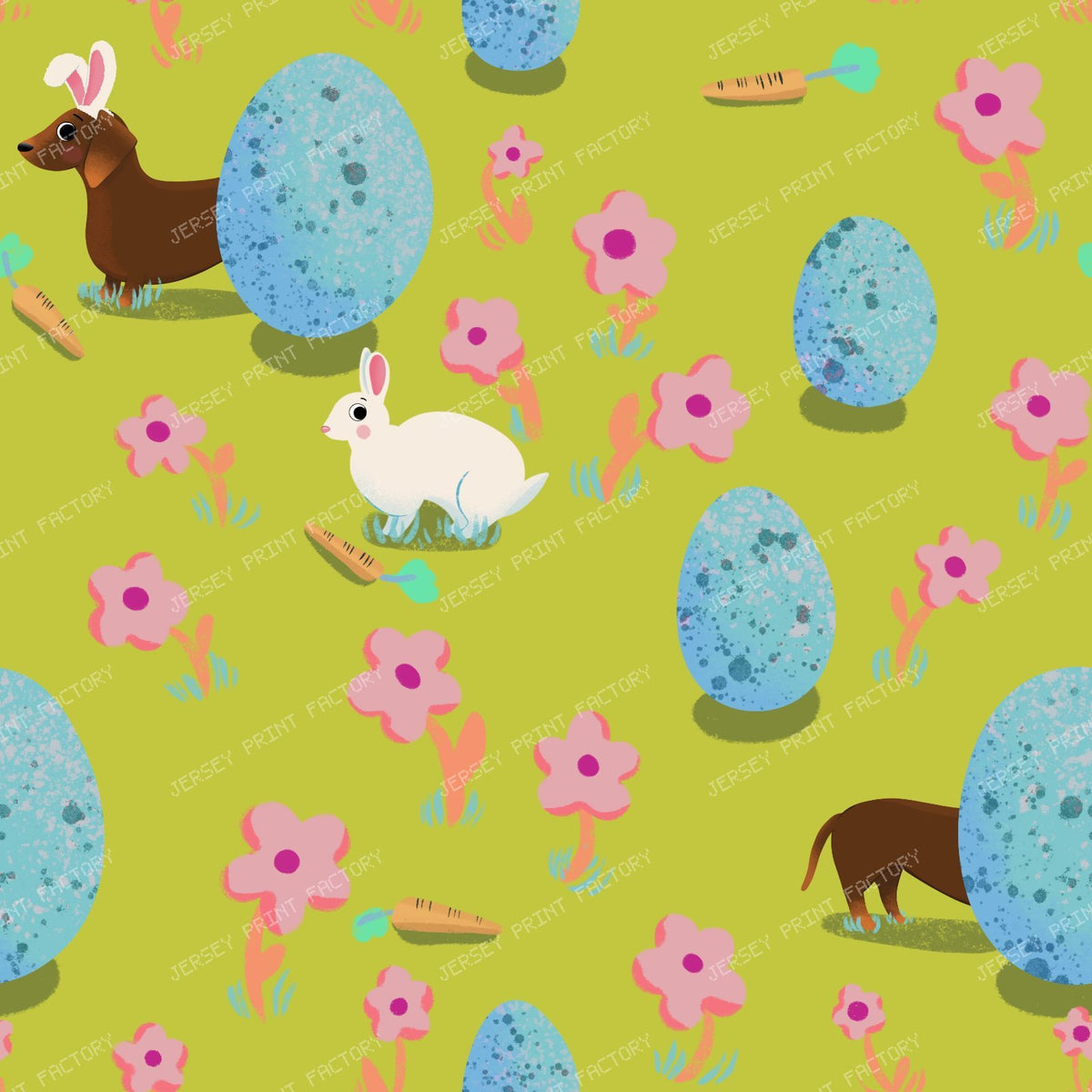 Easter egg hunt, sausage dog and bunny rabbit - purple — Chartreuse Light Spring Green