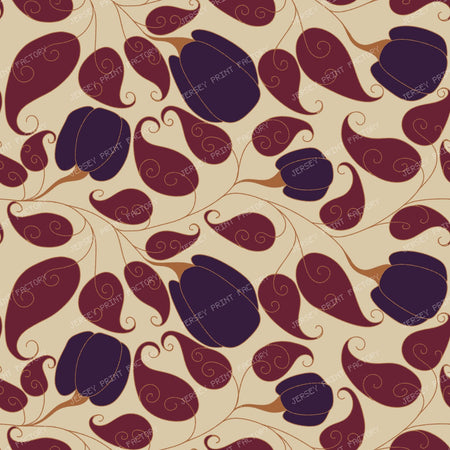 Scrolling Pumpkin Vine Fall Botanical/ Old Harves Lane Plum and Maroon