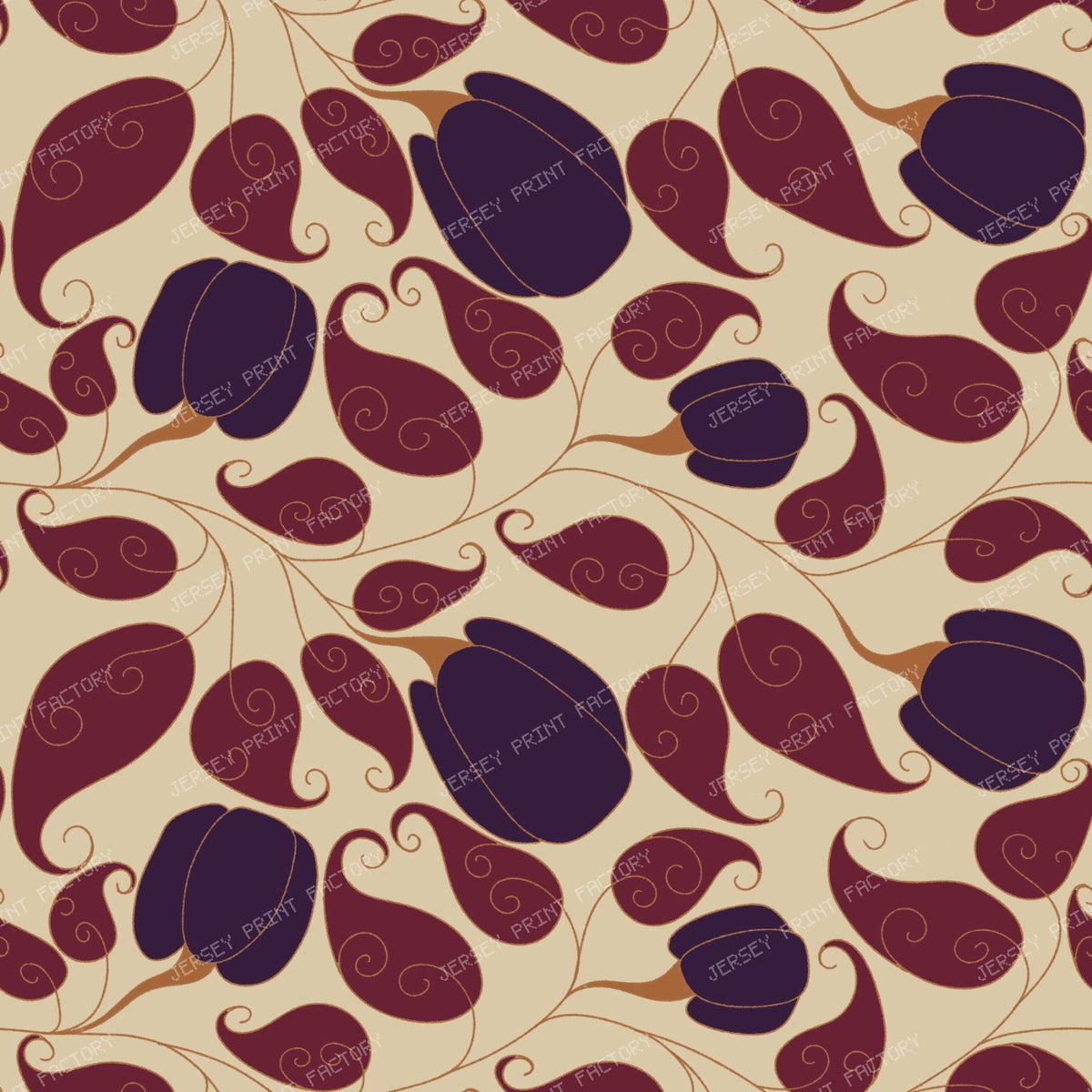 Scrolling Pumpkin Vine Fall Botanical/ Old Harves Lane Plum and Maroon