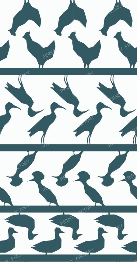 Bird Border Stripe Fabric Multicolor — Blue on white