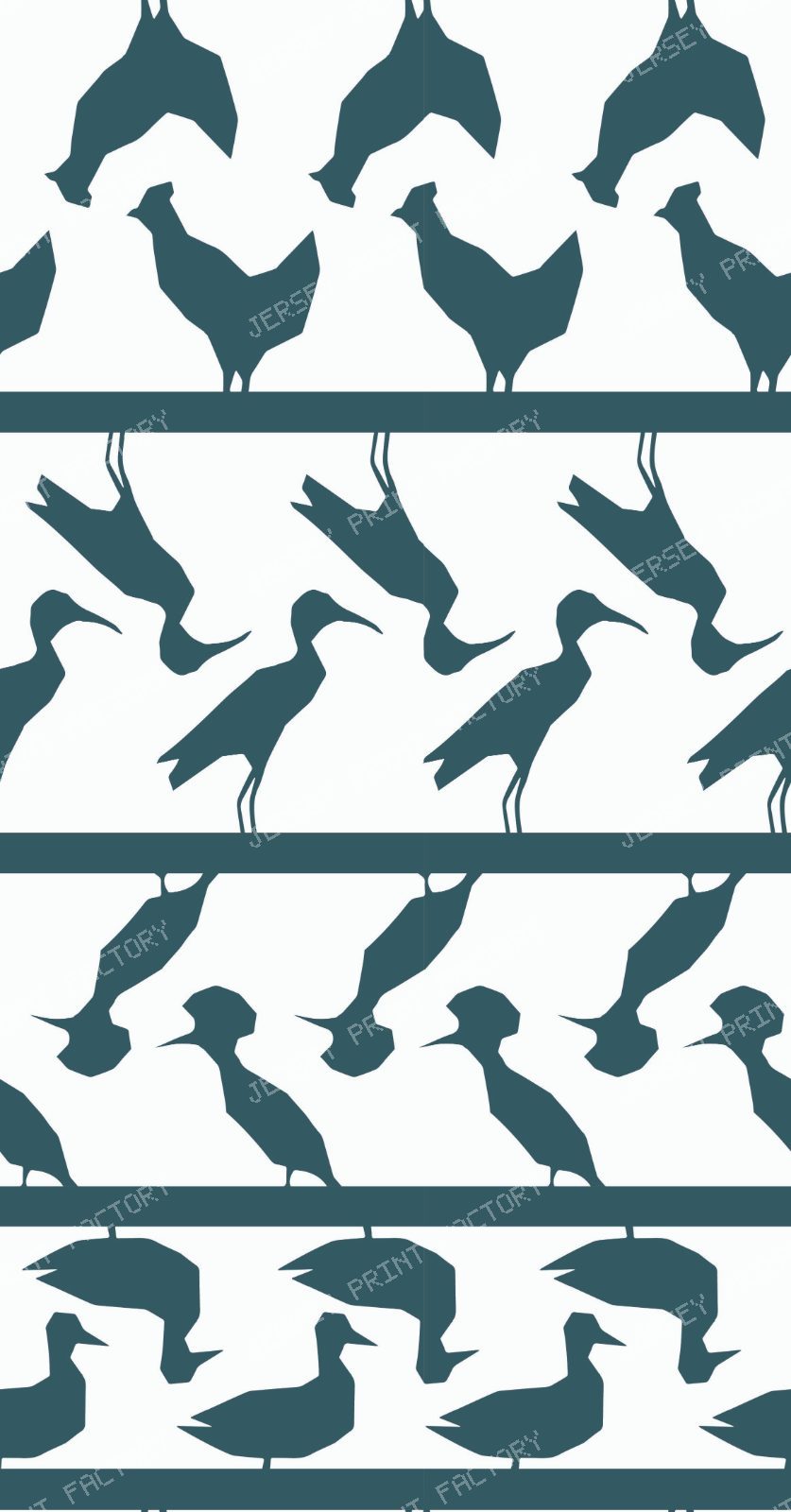Bird Border Stripe Fabric Multicolor — Blue on white
