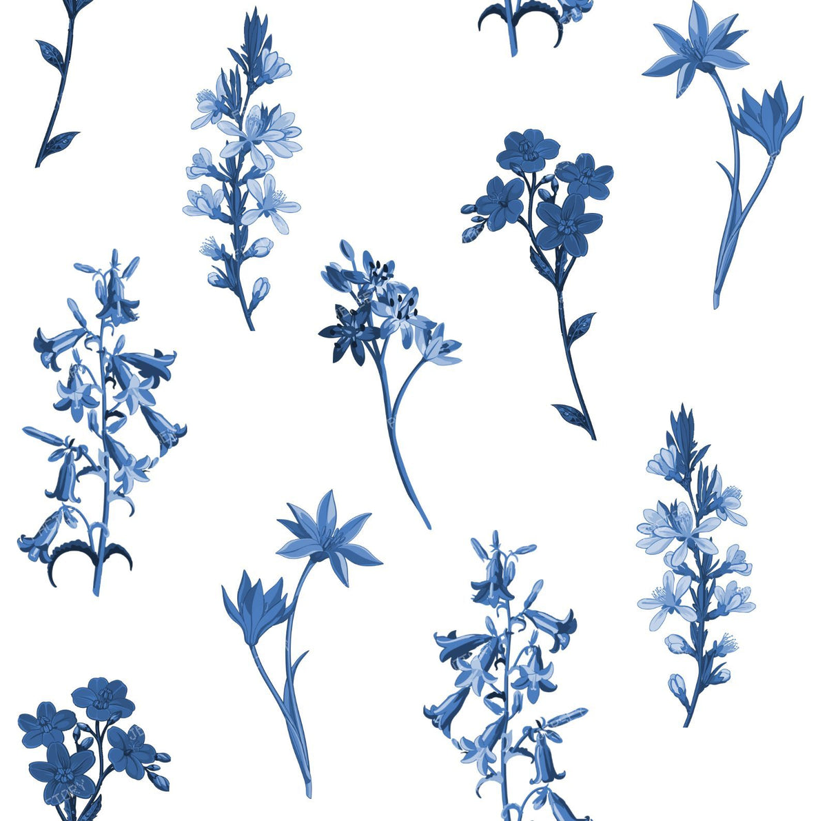 Antique Porcelain Blue Wildflower Meadow