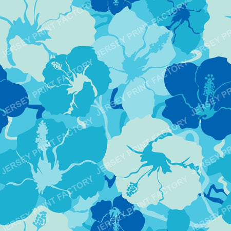 Hawaiian Hibiscus Floral in Tonal Blue