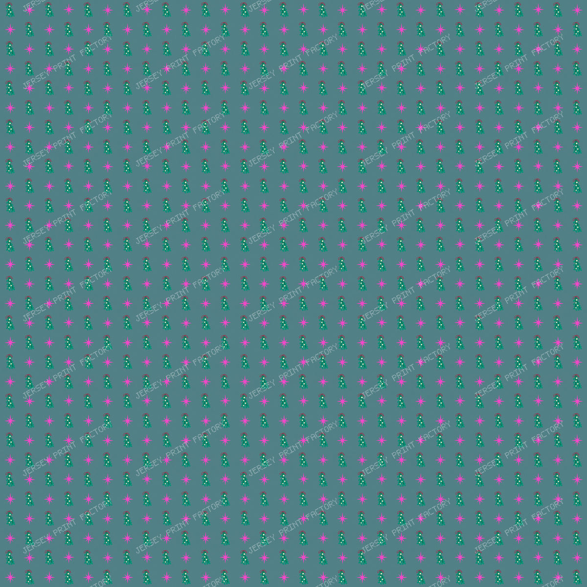 Whimsical Winter Mistletoe and Pink Stars on Muted Teal