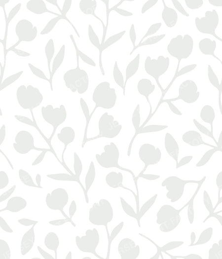 Fleurline - Modern Vintage Floral Silhouette - Light Sage on White