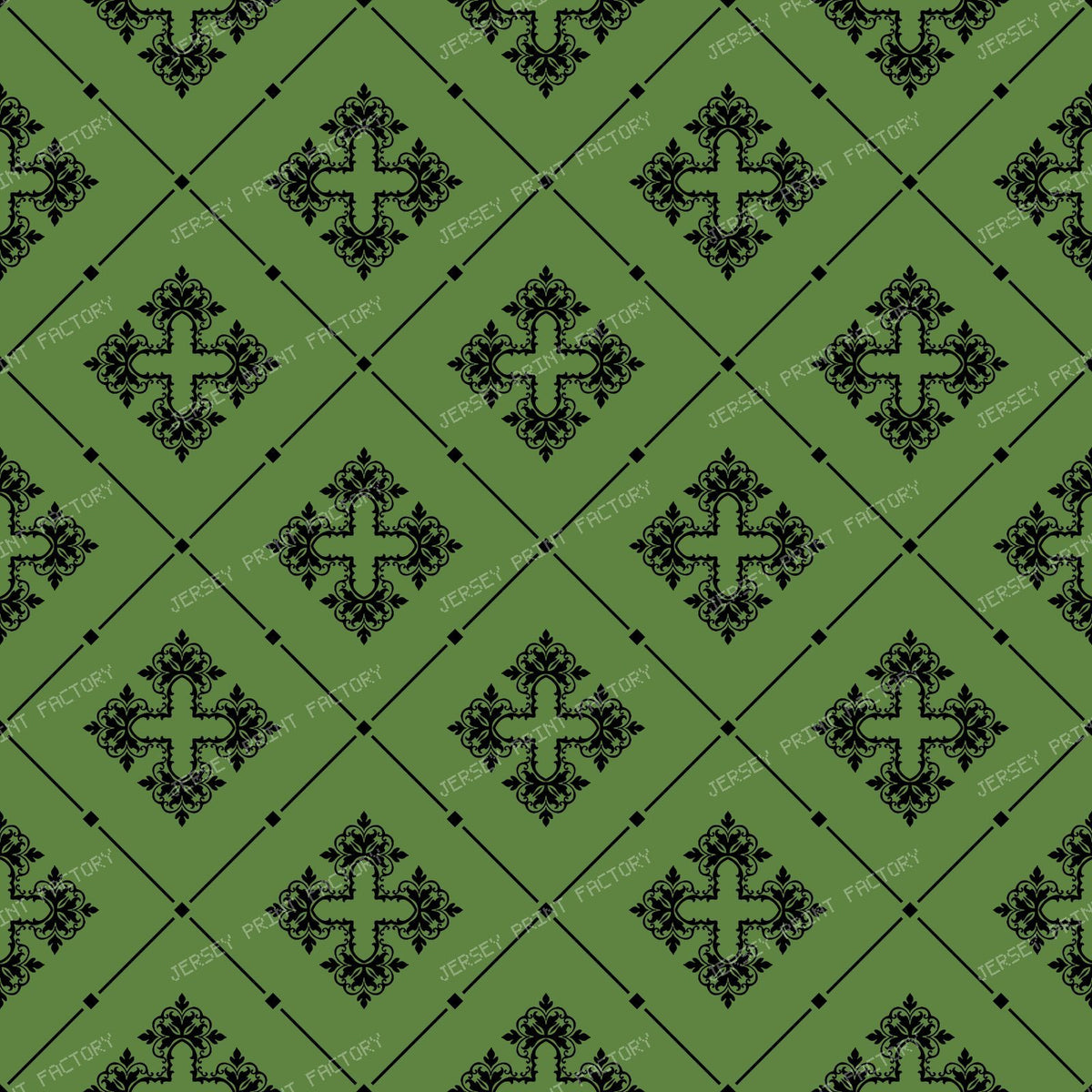 Black And White Damask, French Damask, Baroque Pattern — Green 5