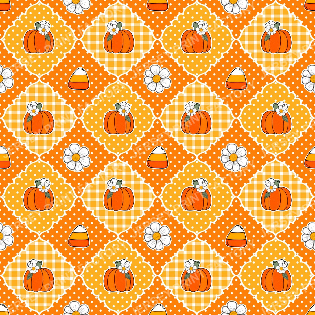 Halloween Patchwork Pumpkins Cand Corn Daisies in Orange and Yellow
