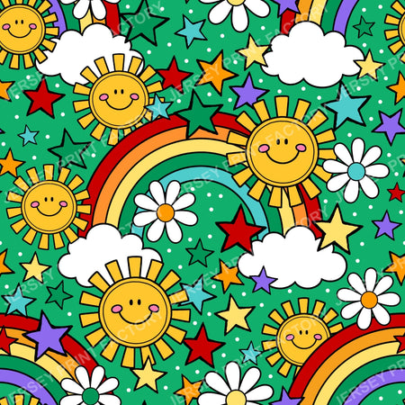 Sunshine And Rainbows Happy Sky Doodles Green