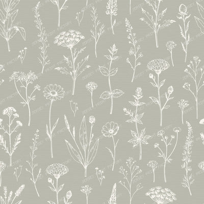 Cottagecore Botanical Herbarium Wildflowers - Olive Green and Beige — Warm Greige