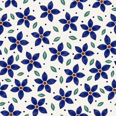 Polish Pottery Dark Cobalt Blue Daisies On Stoneware Ivory