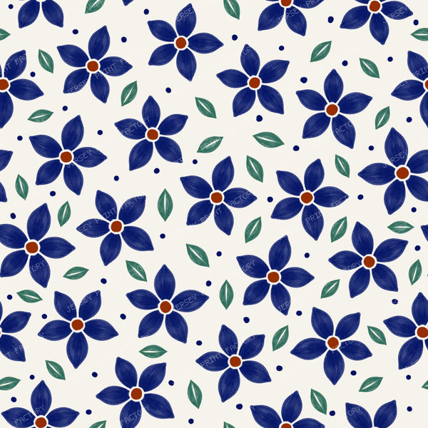 Polish Pottery Dark Cobalt Blue Daisies On Stoneware Ivory
