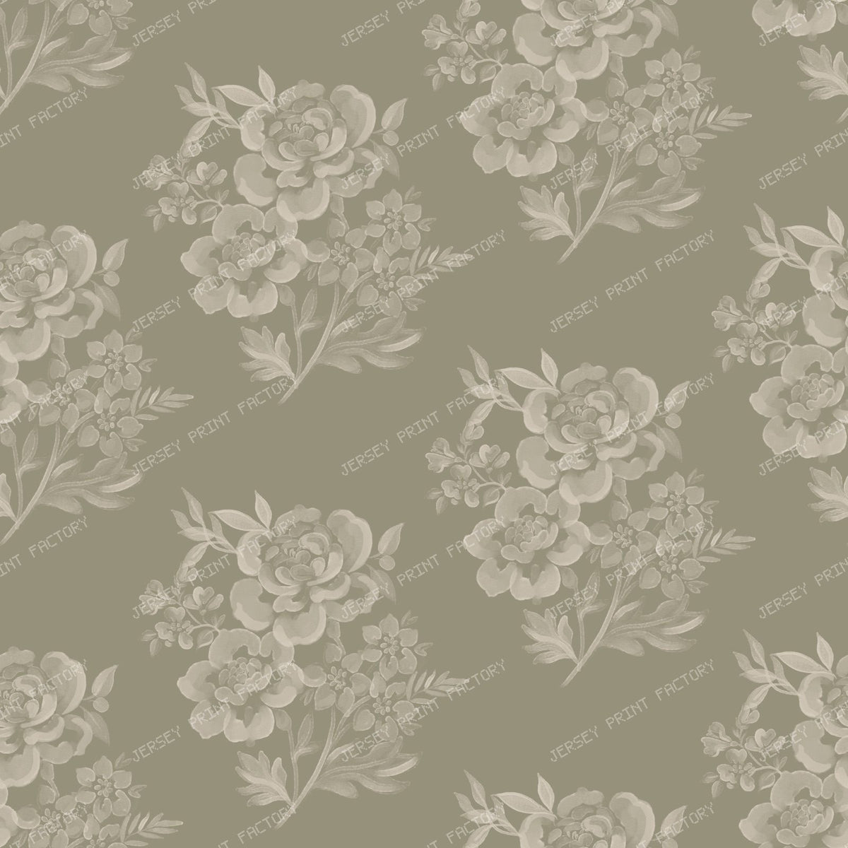 Etta - Watercolour Floral  Bunches   Dusky Blue — Olive Green