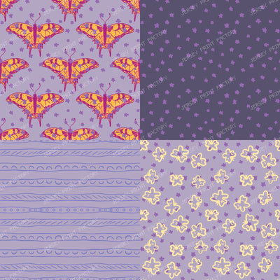 Ocean Blue Butterfly Cheater Quilt Patchwork — Dusty violet