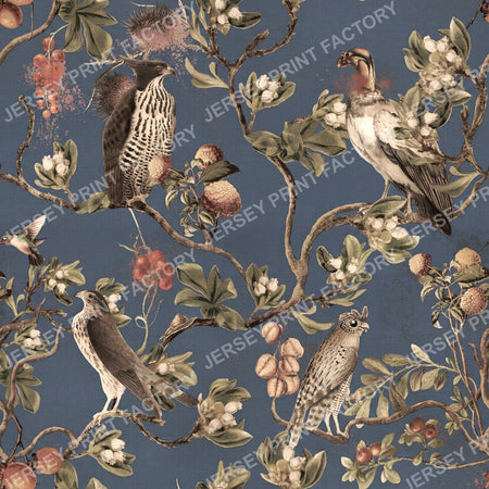 BIRDS OF PREY ON DUSTY SLATE BLUE