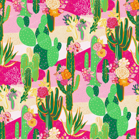 Desert Bloom — Flowering Cactus Print in Pink & Green