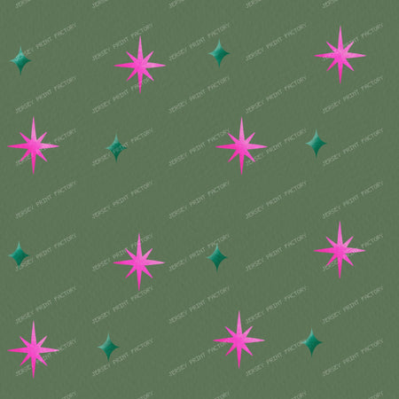 Pink Sparkle & Stars on Purple — Muted Green