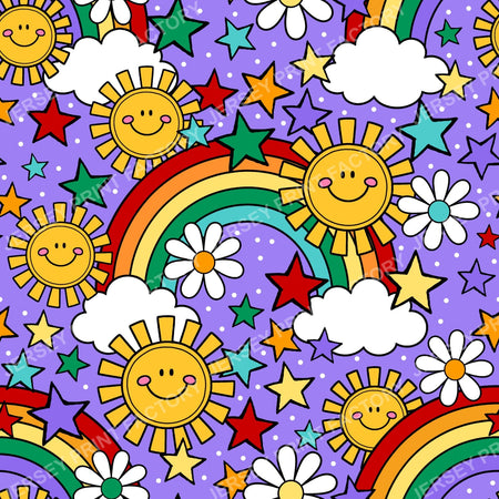 Sunshine And Rainbows Happy Sky Doodles Purple
